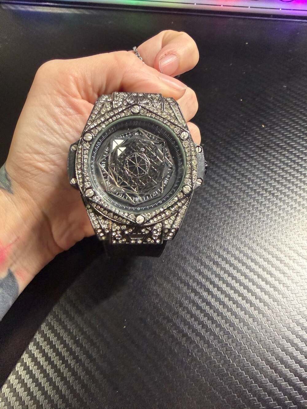 Armani Jeans AJ Rhinestone Bezel Geometric Dial Watch
